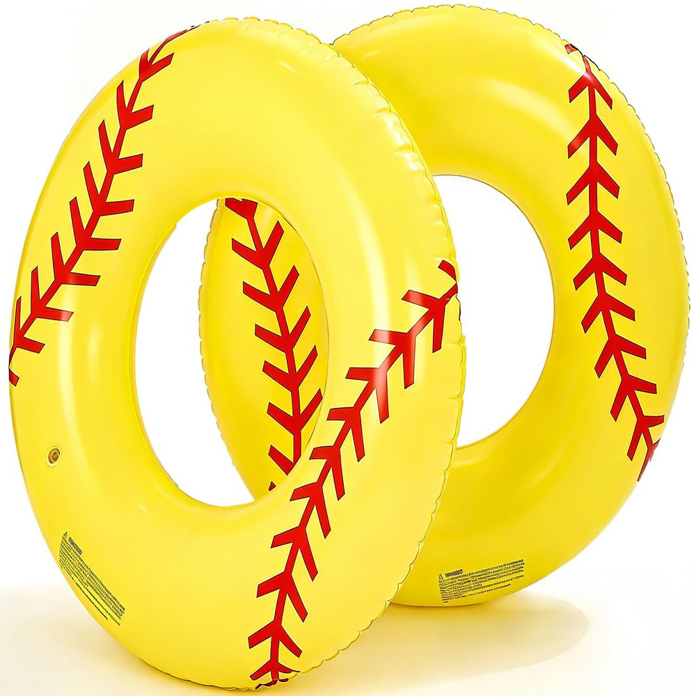 2PCS 35IN Inflatable Pool Floats Adult Large Swim Ring Classic Striped Fruit Pool Inner Tubes,35IN Adults Rings Pool Floaties Adult Size for Summer Pool Party Beach (Yellow Baseball)