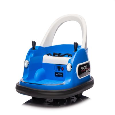 12V Electric Bumper Car for Kids, Blue Sport Racing Ride On Car with Remote Control, 360 Degree Spin, LED Lights, Bluetooth, Safety Belt, Ages 1.5-5 Years