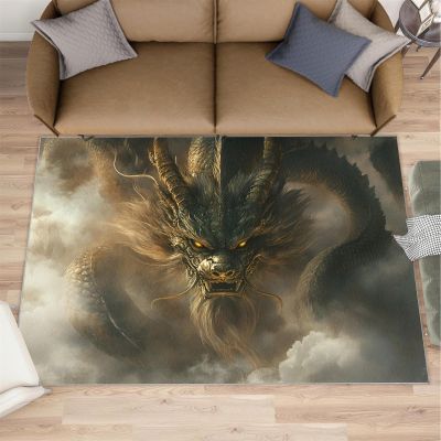 Golden Dragon Rugs for Boys Room, Yunwulong Area Rug - 4x5, Oriental Dragon Outdoor Rug, Washable & Non Slip Carpet for Home Decor