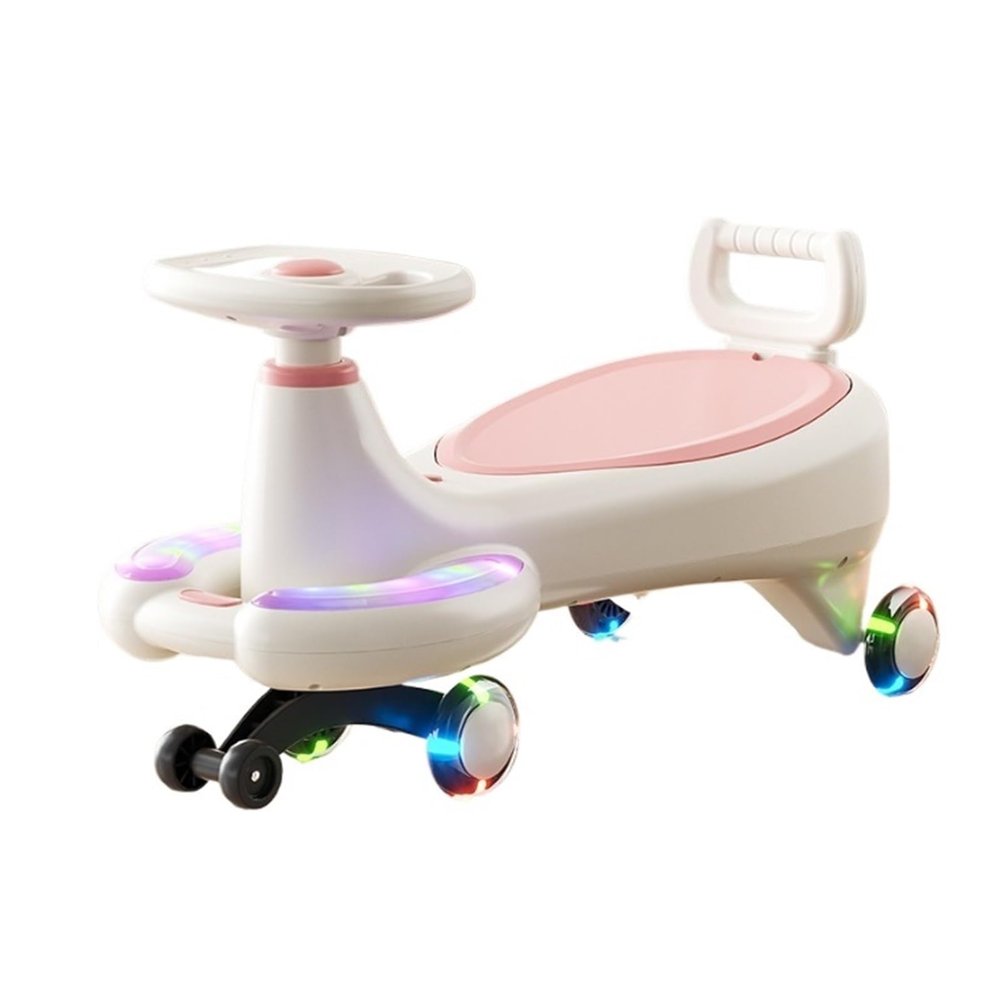 Wiggle Car for Kids Music Silent Flashing Wheels Ride On Toys with Under-Seat Storage, for Indoor Outdoor(Pink)