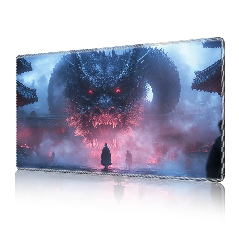 XPMPDYID for MTG Playmat with Non-Slip Backing & Stitched Edges, Large Smooth Surface Card Playmat for TCG, Playing Card Mat Includes Storage Bag, Dragon Warrior Game Mat for Magic Board Games