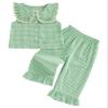 LIOMENGZI Toddler Baby Girl Clothes Summer Baby Outffit Doll Collar Plaid Button Up Plaid Vest Tops Pants 12 18 24 Month 3T 4T (Green Doll Collar, 4-5T) view 1