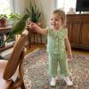 LIOMENGZI Toddler Baby Girl Clothes Summer Baby Outffit Doll Collar Plaid Button Up Plaid Vest Tops Pants 12 18 24 Month 3T 4T (Green Doll Collar, 4-5T) view 3