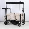Wagon Stroller for 2 Kids, Foldable All-Terrain Wagon for Kids, Adjustable Push/Pull Handle, Removable Canopy, 5-Point Safety Harness, Zipper Door (Beige) Fast Arrival Beige view 1