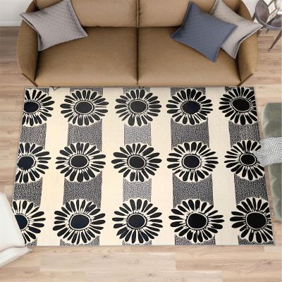 Daisy Rugs for Boys Room, Black-White Daisies Area Rug - 4x5, Simple Abstract Outdoor Rug, Washable & Non Slip Carpet for Home Decor