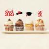 2026 Graduation Cupcake Toppers - 36 Pcs Glitter Graduation Party Decorations with 2026 Signs, Grad Cap & Diploma Picks for 2026 Senior Graduation Party Cake Decor (Red) view 3
