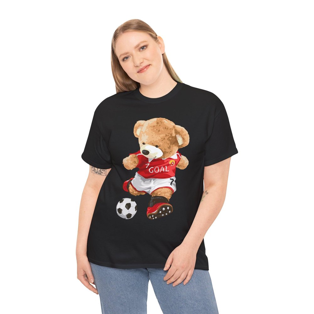 Soccer Teddy Bear Tee | Kids Sports Shirt, Goal Graphic Black