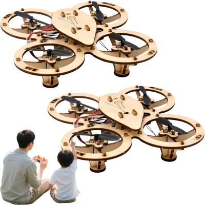 DIY Wooden Drone Model Kit, DIY Wooden Building Blocks Flying Toys Assembled Kit,Remote Control Aircraft Training Rc Drone Quadcopter, Creative Building Models for Kids and Adults (2Set)