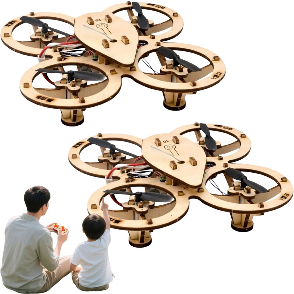 DIY Wooden Drone Model Kit, DIY Wooden Building Blocks Flying Toys Assembled Kit,Remote Control Aircraft Training Rc Drone Quadcopter, Creative Building Models for Kids and Adults (2Set)