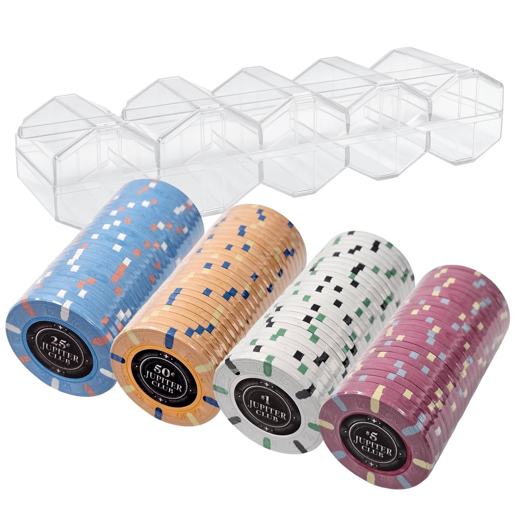 Playzaic 100-count Jupiter Club Test Launch Set | 43mm 11g Oversize Poker Chip | 100% Clay Luxury Feel for Home Cash Games & High Stakes Tournaments (Micro Stakes Pack)