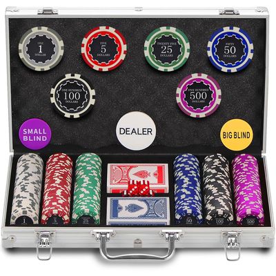 300 Chips Professional Poker Chip Set with Aluminum Case, 11.5 Gram Composite Clay Chips, 2 Decks of Cards, 5 Dice & Dealer Button - Perfect for Texas Holdem, Blackjack, Casino Night (300 pcs)