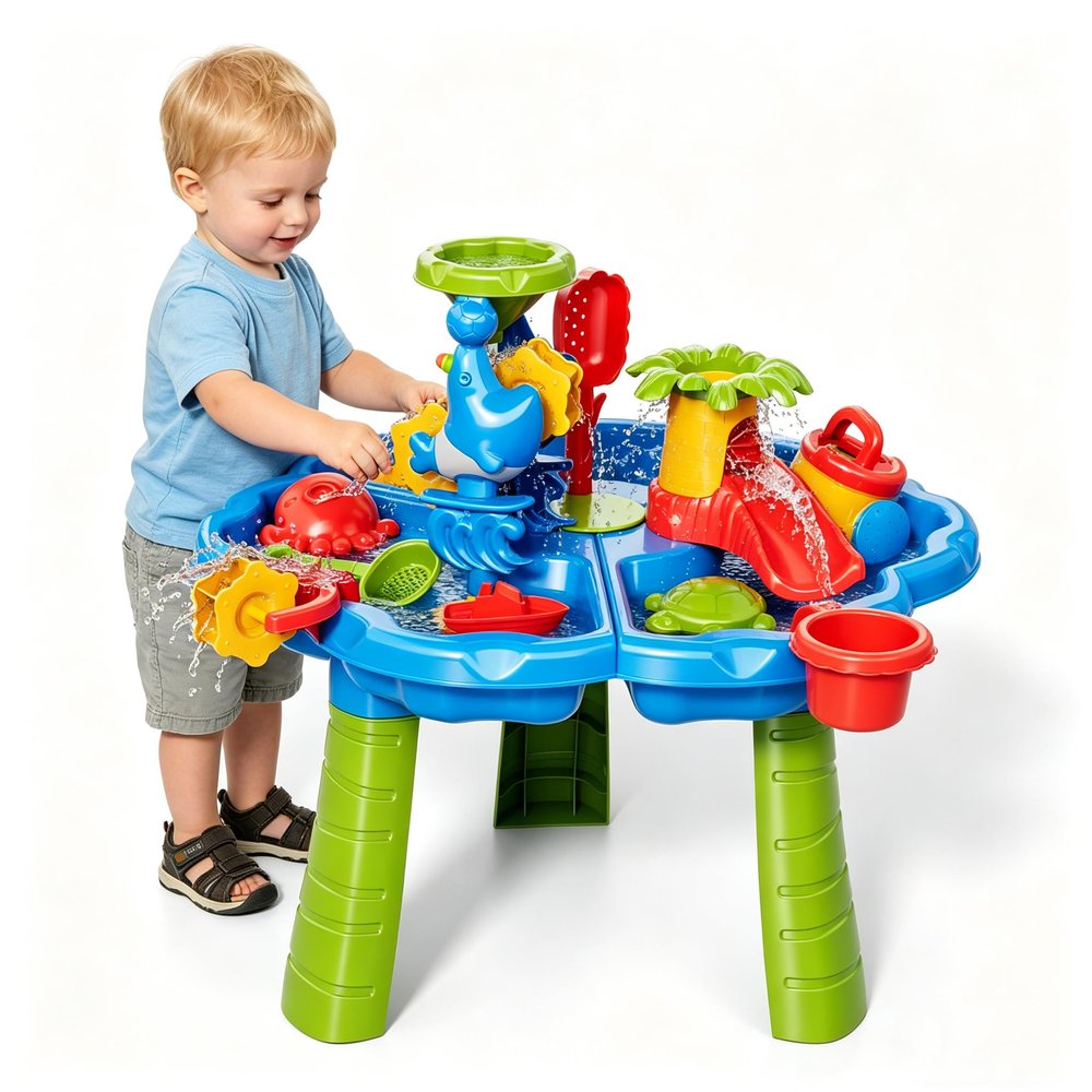 Guminnara 3 in 1 Water Table for Toddlers 1-3 Years, Kids Summer Activity Sensory Play Outdoor Beach Backyard Sand Water Table Toys for Toddlers 18M+, Birthday Gift Toys for Boys Girls