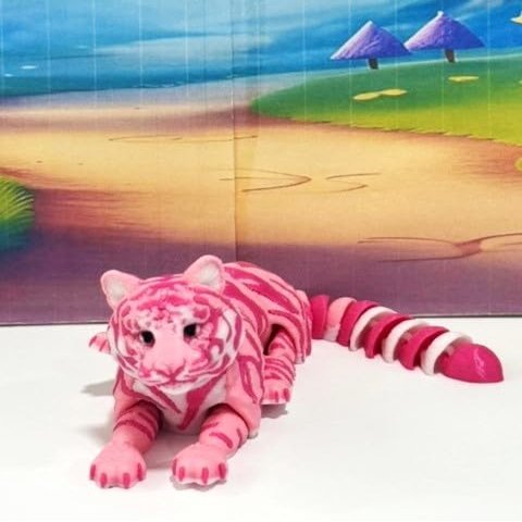 3D Printed Tiger, Animal Creature Tigers and Leopards 6.5 Inches Articulated Fidget Animal for Home Office Executive Desk Decoration AT001-ASL001 (1pc Pink Tiger)