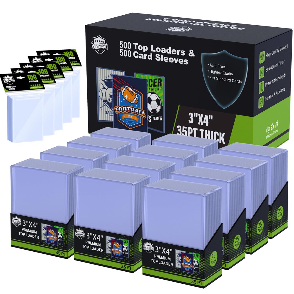 1000 Card Sleeves Top Loaders for Cards, 3" x 4" Hard Plastic Toploaders, Premium Baseball Card Holder for Trading Cards, Sports Baseball Football Game Card Protectors(500 Hard Sleeve+500 Soft Sleeve)
