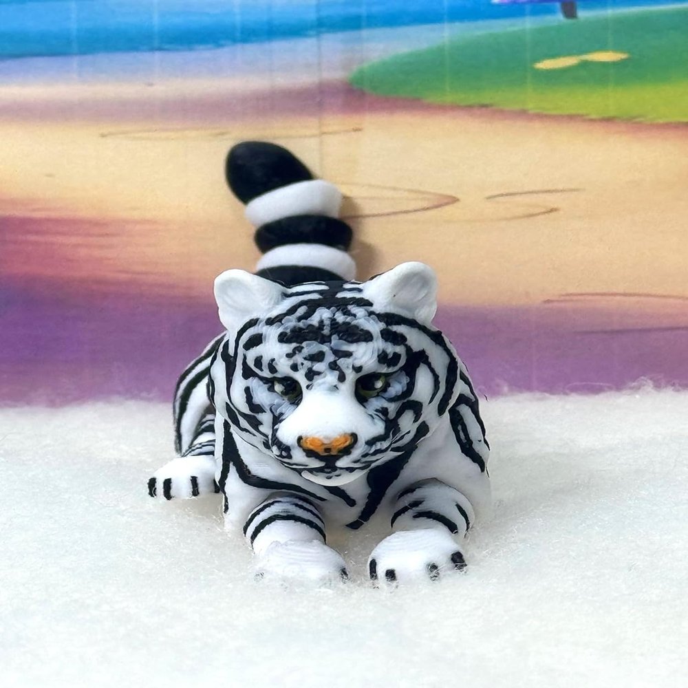 3D Printed Tiger, Animal Creature Tigers and Leopards 6.5 Inches Articulated Fidget Animal for Home Office Executive Desk Decoration AT001-ASL001 (1pc White Tiger)
