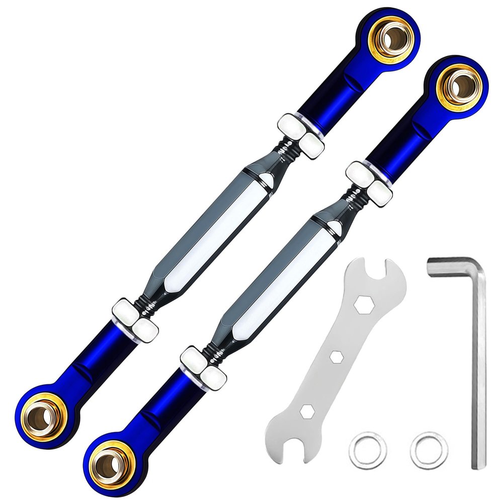 2PCS Adjustable Stainless Steel Turnbuckles Set/Camber Links with Rod Ends Set for 1/10 Traxxas Slash 4X4 2WD /Rustler 2WD 4X4/Hoss 2WD 4X4/ Stampede 2WD 4X4/Bandit 2WD 4X4/ Upgrades Parts(Dark Blue)