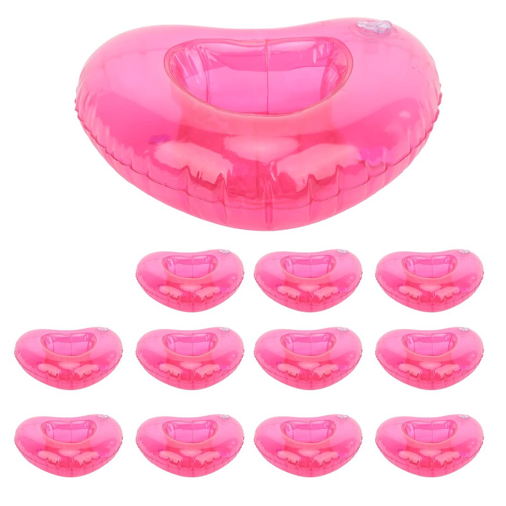 12pcs Heart Shape Reusable Inflatable Drink Holder Summer Swimming Pool Float Drink Cup Holder