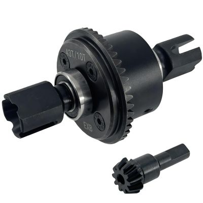 43T Steel Differential Ring Gear & 10T Pinion Gear Upgrade for 1/71/8 RC Cars, Hardened Steel Diff Assembly with Reinforced Output Shafts (Black)