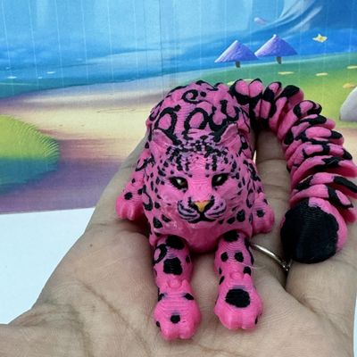3D Printed Tiger, Animal Creature Tigers and Leopards 6.5 Inches Articulated Fidget Animal for Home Office Executive Desk Decoration AT001-ASL001 (1pc Pink Leopard)