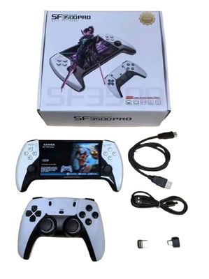 2 in1 Multi-Functional Retro Wireless Game Controller Handheld Console SF3500 Pro 5-inch IPS Screen with Dual Core CPU FHD Cable - White Black