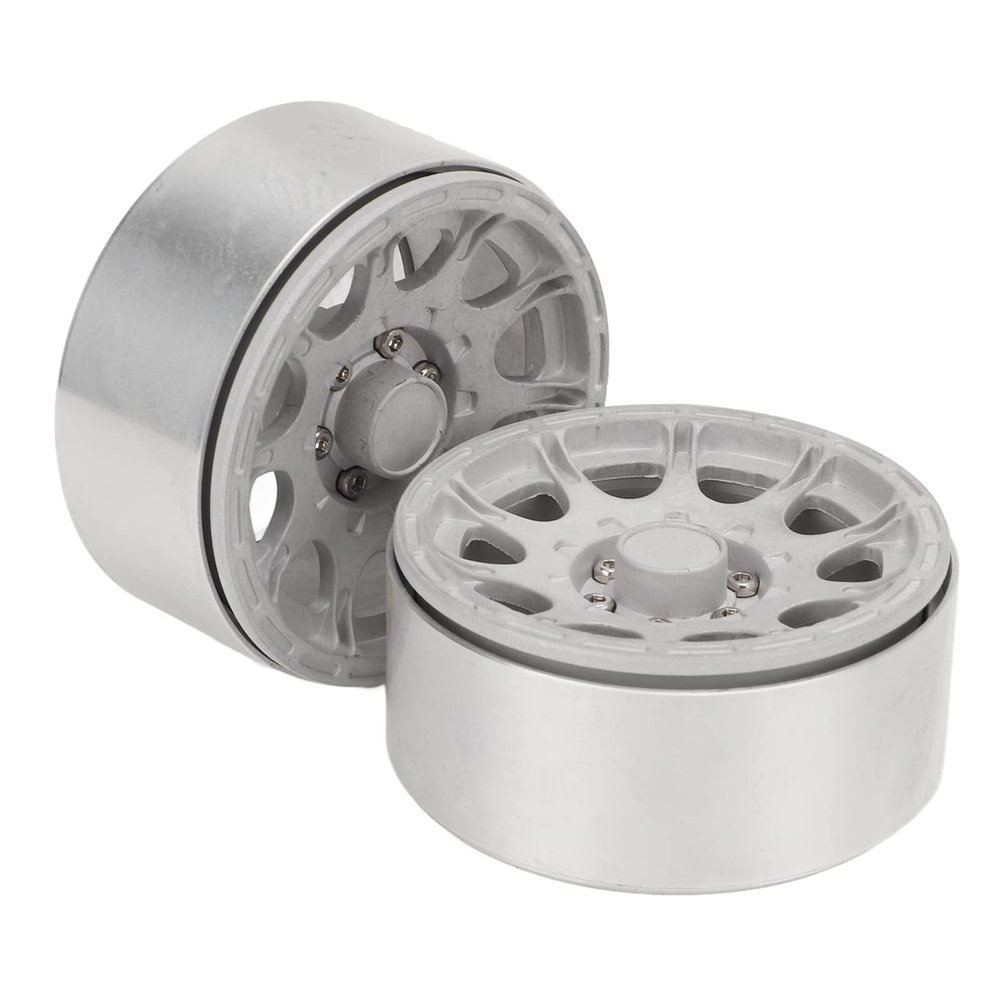2Pcs 1.9 Inch Wheel Hub, Aluminum Alloy Beadlock Wheels Rim Hubs for Axial Scx10 RC Car, CNC Machined High Wear Resistance 1.9 Inch Beadlock Wheel Hub with 12mm Hex Driver, Perfect (Silver)