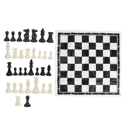 International Chess Set 32pcs Complete Chessmen Plastic Portable Foldable Chess Game for Kids Adults Travel Home School Black White 39.5x39.5cm