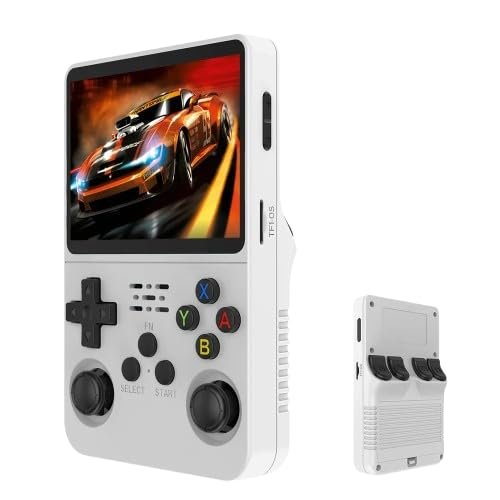 128G R36S Retro Handheld Video Game Console Linux System 3.5 Inch IPS Screen R35s Pro Portable Pocket Video Player 64GB Games - White 128G, Bundle 1