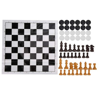 International Chess Draughts Set 2 in 1 Portable Travel Games Intelligent Toy Plastic Chessboard 56 Pieces Chess Set for Family Game Night Kids Birthday Gift