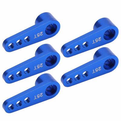 5Pcs 25T Servo Horns, Aluminum Alloy Steering Servo Arms Blue, High Precision RC Servo Accessories for 02073 996R MG946R E9001, Durable Anodized Surface with Lightweight Design