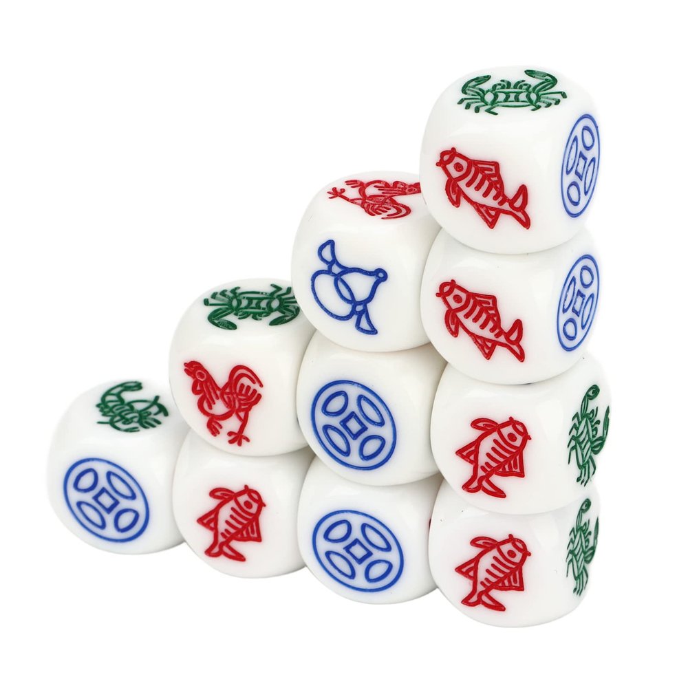 10pcs 14MM White Dice Set Plastic Rounded Dice Cubes Filled with Animal Fish Shrimp Crab for Board Games Fun Learning Educational Toy Kids Adults Family Party Favor