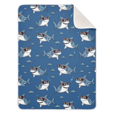 WIFIU Cool Shark Sunglasses Cartoon Baby Boys Girls Blanket 30x40 in, Soft Receiving Swaddling Nursery Blankets for Newborn Infant Toddler