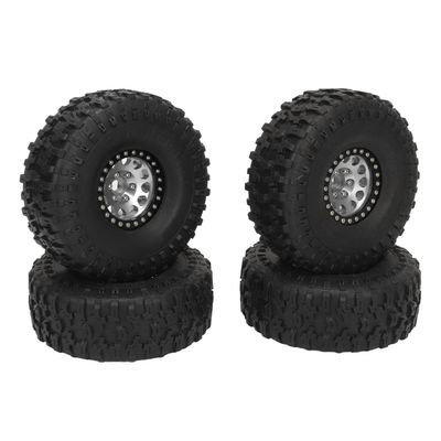 4PCS 1.9 Inch RC Crawler Rubber Tires, Replacement for SCX10 1/10 RC Car, 12 Hole Aluminum Alloy Wheels with Excellent Grip, Off Road Terrain Tires for RC Crawler Vehicles (Silver)