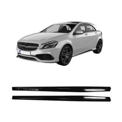 Vehicle Side Skirt for Mercedes-Benz A W176 CLA C117 AMG Line 2013-2018, ABS Lower Side Bottom Line Splitter Lip Spoiler High Toughness Anti Scratch,Gloss Black