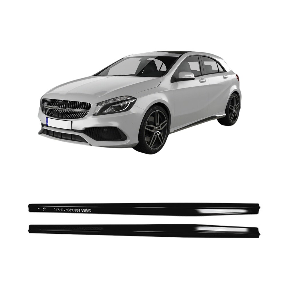 Vehicle Side Skirt for Mercedes-Benz A W176 CLA C117 AMG Line 2013-2018, ABS Lower Side Bottom Line Splitter Lip Spoiler High Toughness Anti Scratch,Gloss Black