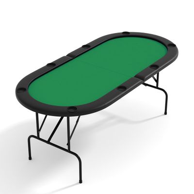 8 Player Oval Foldable Poker Tables, Casino Style Card Table with 8 Cup Holders & Non-Slip Feet, Portable Game Table for Texas Holdem, Blackjack & Dominoes, Perfect for Living Room (Green)