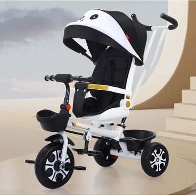 JIYIAN White,A,Stroller Tricycle with Rotating Seat & Lie-Flat Recline, Convertible Push Bike, Parent Facing, Large Storage Basket, Anti-Tip Design