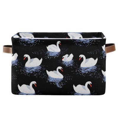 Aslsiy Storage Basket White Crowned Swans Blue (3) Nursery Bins Baby Canvas Box Clothes Shelf Basket Laundry Hampers 1 Pcs