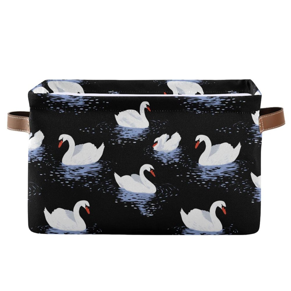Aslsiy Storage Basket White Crowned Swans Blue (3) Nursery Bins Baby Canvas Box Clothes Shelf Basket Laundry Hampers 1 Pcs