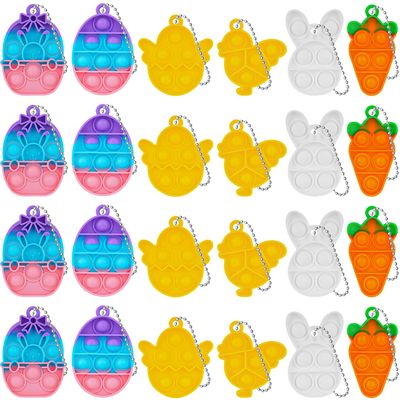 24 Pcs Easter Mini Push Pop Bubble Fidget Toy, Keychain Bubble Pop Desk Toy, Fidget Keychain Relieve Anxiety Stress Pop Fidget Toy