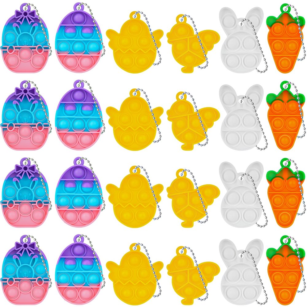 24 Pcs Easter Mini Push Pop Bubble Fidget Toy, Keychain Bubble Pop Desk Toy, Fidget Keychain Relieve Anxiety Stress Pop Fidget Toy