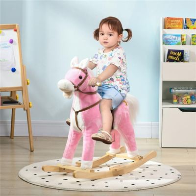 Plush Rocking Horse Toy with Realistic Sound Effects and Comfortable Saddle for Indoor Active Play