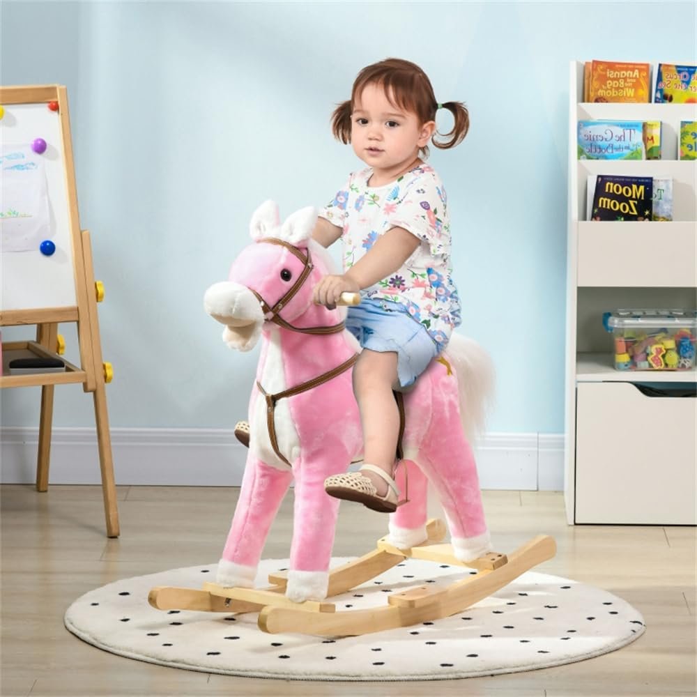 Plush Rocking Horse Toy with Realistic Sound Effects and Comfortable Saddle for Indoor Active Play