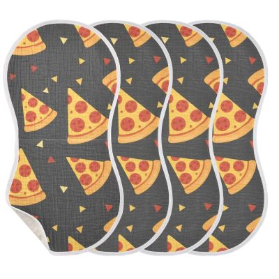 Emelivor Pizzas Cute Black Print Muslin Burp Cloths for Baby Super Soft Baby Burp Cloths Set of 4 Absorbent Baby Washcloths Burp Bibs Towel Spit Up Burping Rags for Newborn Boys Girls