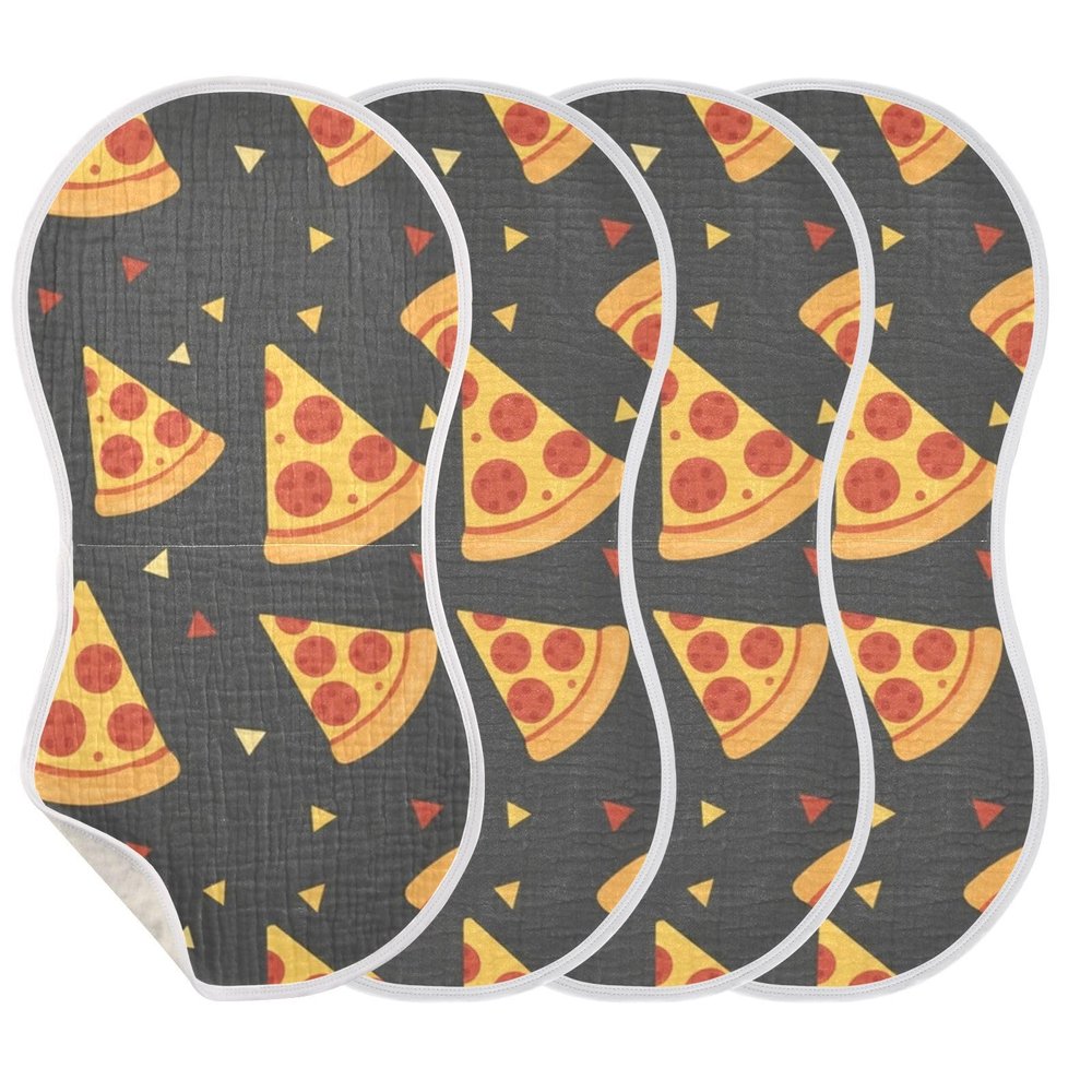 Emelivor Pizzas Cute Black Print Muslin Burp Cloths for Baby Super Soft Baby Burp Cloths Set of 4 Absorbent Baby Washcloths Burp Bibs Towel Spit Up Burping Rags for Newborn Boys Girls