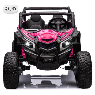 24V Ride On Toys for Big Kids, 2 Seater Side by Side Ride On UTV Car for Kid, 4WD Off-Road Truck with EVA Tire Wheels, 3 Speeds Vehicle, LED Lights, 4 Shock Absorbers, Bluetooth, Music & Horn, Pink