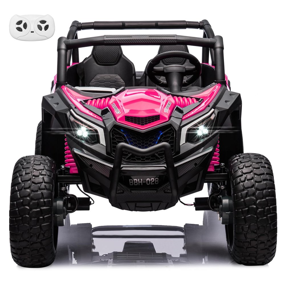 24V Ride On Toys for Big Kids, 2 Seater Side by Side Ride On UTV Car for Kid, 4WD Off-Road Truck with EVA Tire Wheels, 3 Speeds Vehicle, LED Lights, 4 Shock Absorbers, Bluetooth, Music & Horn, Pink