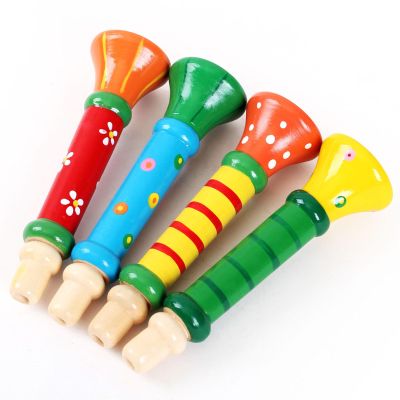 ToysCentral Basics Wood Trumpet Toy Sounding Wooden Bugle Educational Whistle Musical Instrument for Kids Children Premium Durable Safe Lightweight Colorful Design Home Outdoor Travel Play