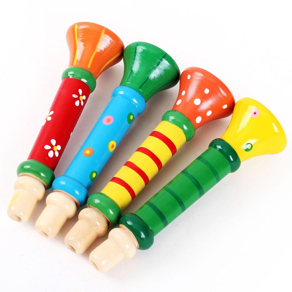 ToysCentral Basics Wood Trumpet Toy Sounding Wooden Bugle Educational Whistle Musical Instrument for Kids Children Premium Durable Safe Lightweight Colorful Design Home Outdoor Travel Play