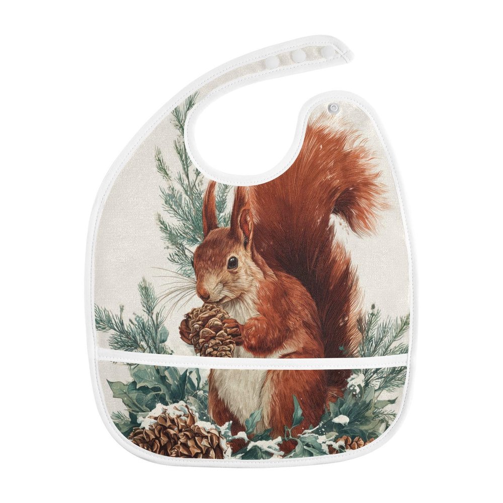 JHKKU Baby Bibs Red Squirrel Feeding Drool Bib, 5 Pack