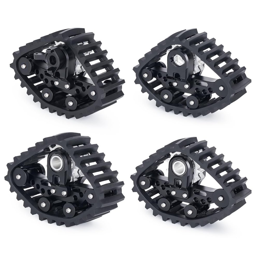 1/24 RC Snow Track Wheels Set, Aluminum & Rubber Tracked Conversion Kit, 4PCS Tracked Wheels for SCX24-Style RC Crawlers (Black)